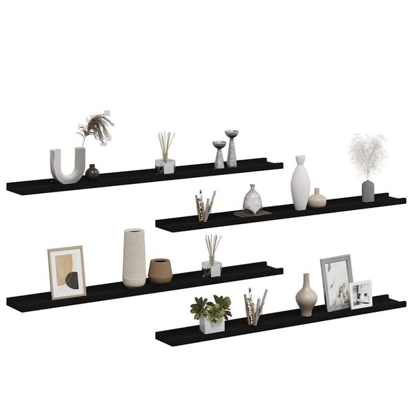 vidaXL Wall Shelves 4 pcs Black 100x9x3 cm