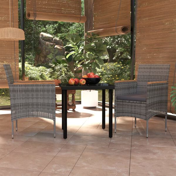 vidaXL 3 Piece Outdoor Dining Set with Cushions Grey and Black