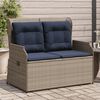 vidaXL Reclining Garden Bench with Cushions Grey Poly Rattan