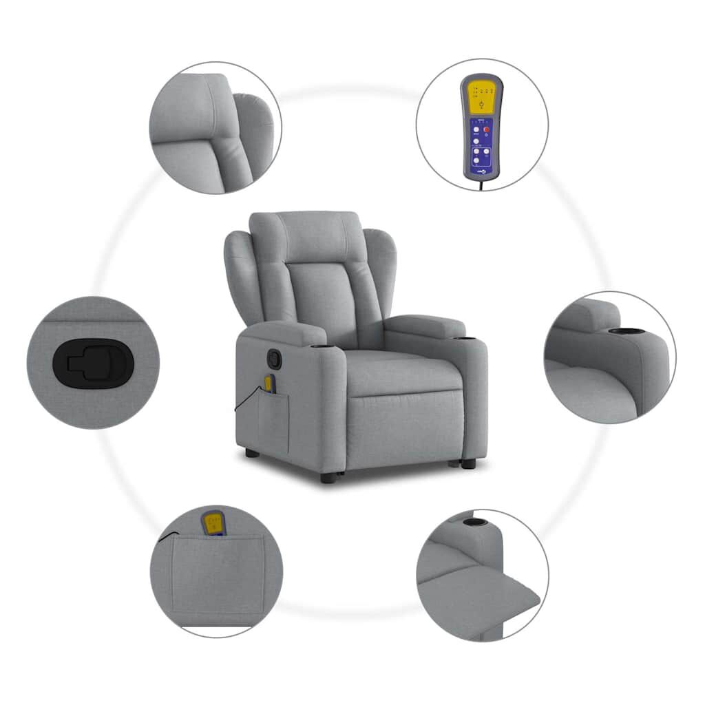 vidaXL Stand up Massage Recliner Chair Light Grey Fabric