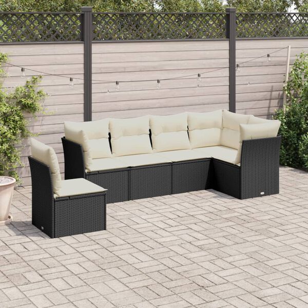 vidaXL 6 Piece Garden Sofa Set with Cushions Black Poly Rattan