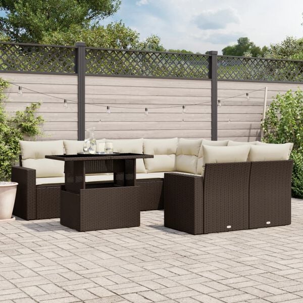 vidaXL 9 Piece Garden Sofa Set with Cushions Brown Poly Rattan