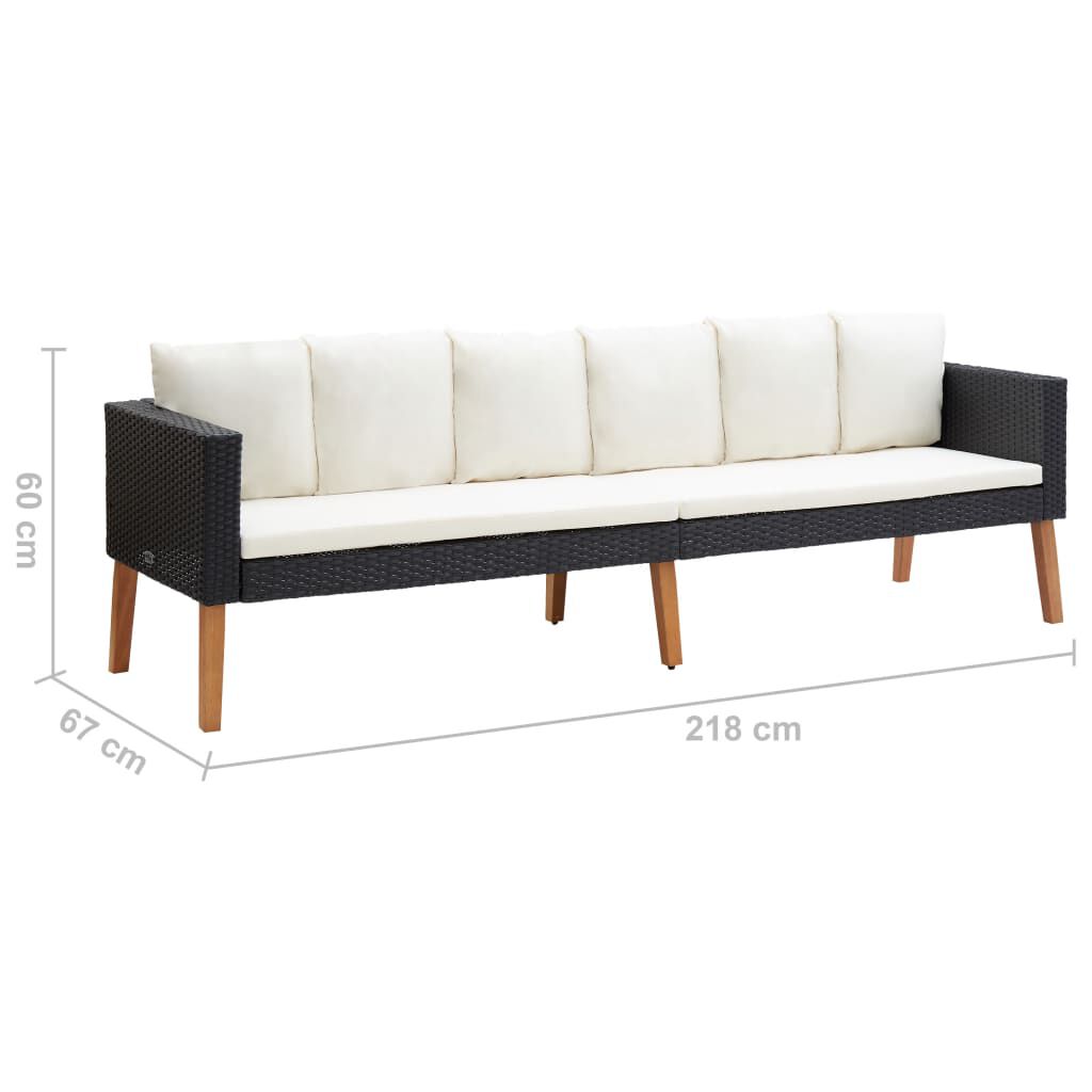 vidaXL 3-Seater Garden Sofa with Cushions Poly Rattan Black