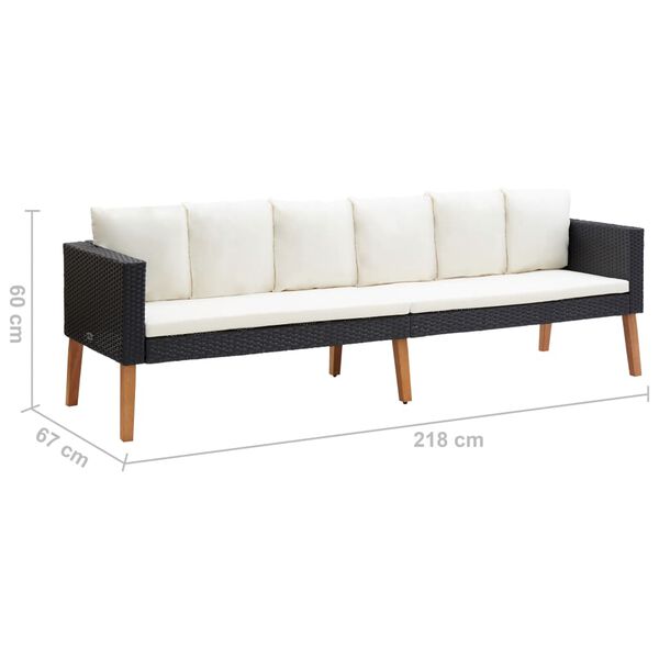vidaXL 3-Seater Garden Sofa with Cushions Poly Rattan Black