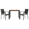 vidaXL 3 Piece Garden Dining Set with Cushions Black Poly Rattan