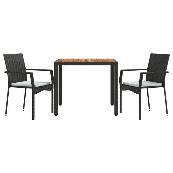 vidaXL 3 Piece Garden Dining Set with Cushions Black Poly Rattan