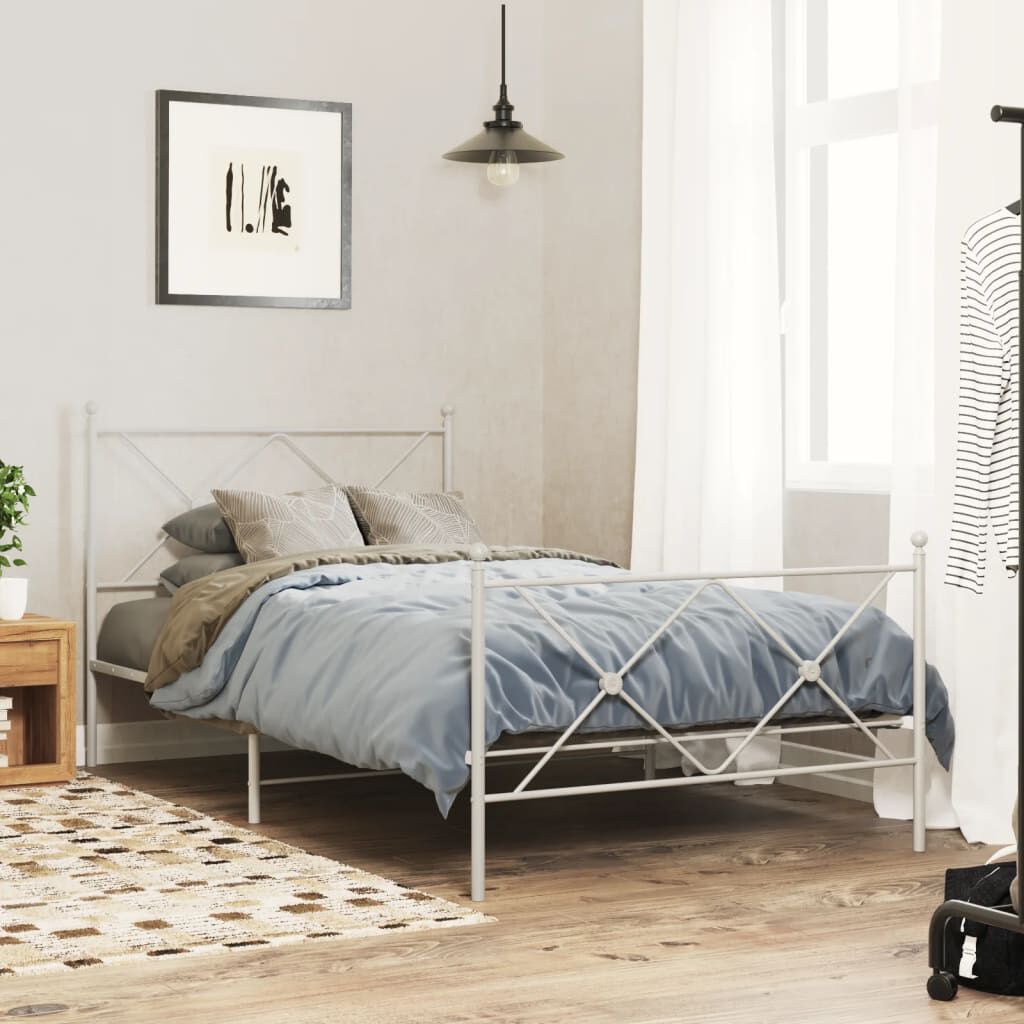 vidaXL Metal Bed Frame without Mattress with Footboard White 100x200cm