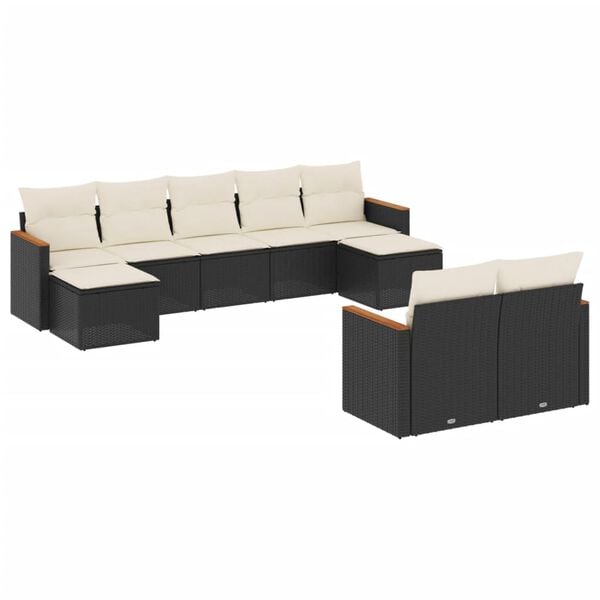vidaXL 9 Piece Garden Sofa Set with Cushions Black Poly Rattan