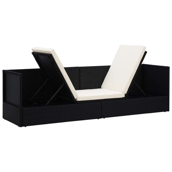 vidaXL Garden Bed with Cushion & Pillows Poly Rattan Black