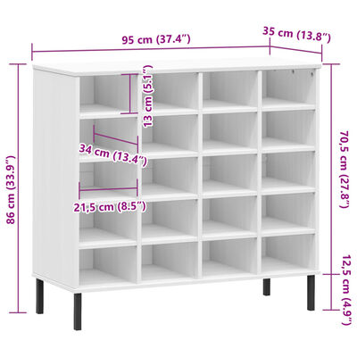 vidaXL Shoe Rack with Metal Legs White 95x35x86 cm Solid Wood OSLO