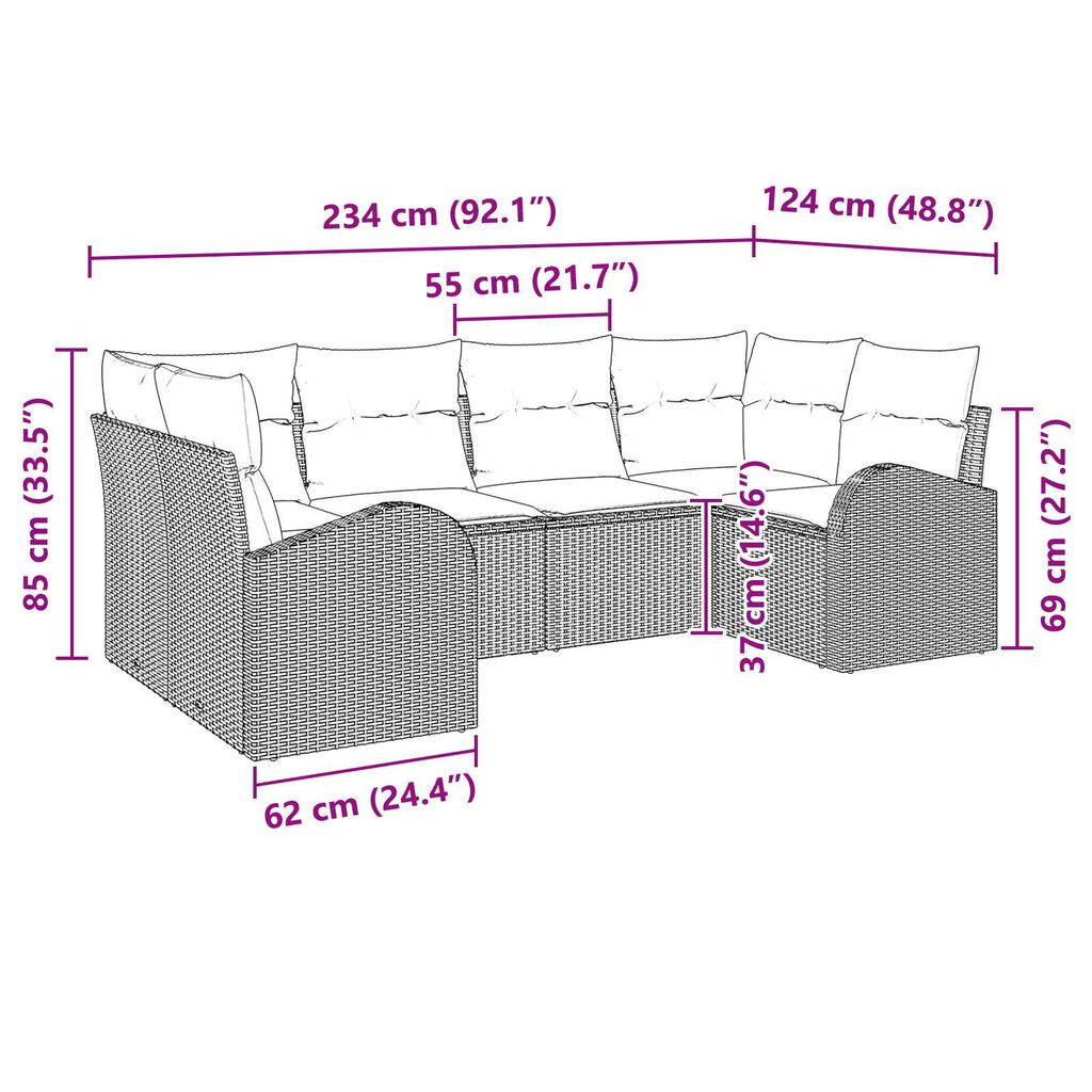 vidaXL 6 Piece Garden Sofa Set with Cushions Black Poly Rattan