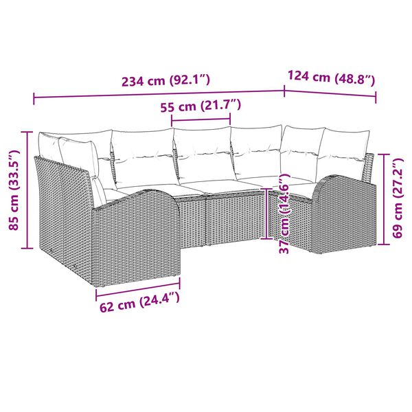 vidaXL 6 Piece Garden Sofa Set with Cushions Black Poly Rattan