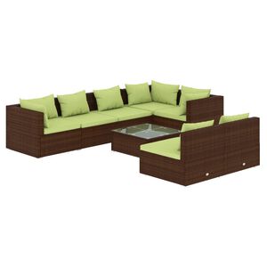 vidaXL 8 Piece Garden Lounge Set with Cushions Brown Poly Rattan