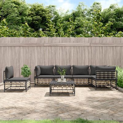 vidaXL 7 Piece Garden Lounge Set with Cushions Anthracite Poly Rattan