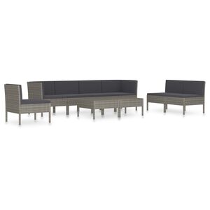 vidaXL 9 Piece Garden Lounge Set with Cushions Poly Rattan Grey