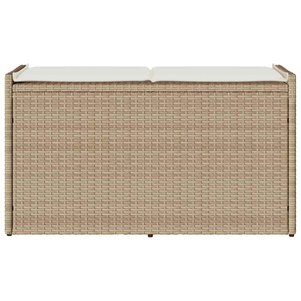 vidaXL Outdoor Storage Bench with Cushion Beige 100 cm Poly Rattan