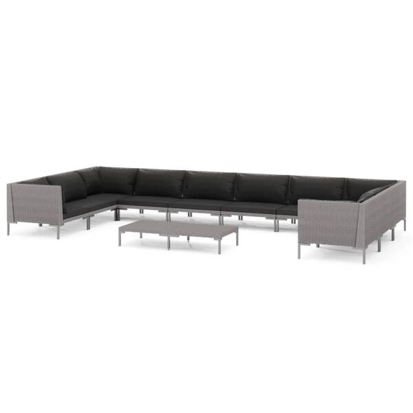 vidaXL 11 Piece Garden Lounge Set with Cushions Poly Rattan Dark Grey