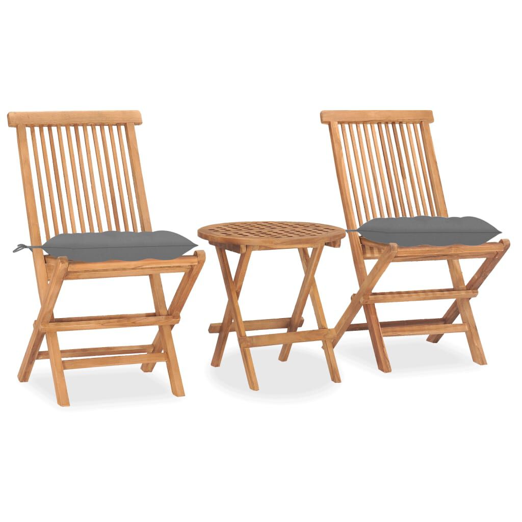 vidaXL 3 Piece Folding Outdoor Dining Set with Cushion Solid Wood Teak