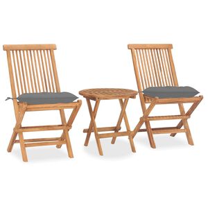 vidaXL 3 Piece Folding Outdoor Dining Set with Cushion Solid Wood Teak