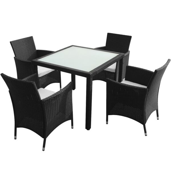 vidaXL 5 Piece Outdoor Dining Set with Cushions Poly Rattan Black