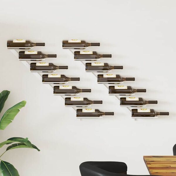 vidaXL Wall-mounted Wine Rack for 7 Bottles 2 pcs White Metal
