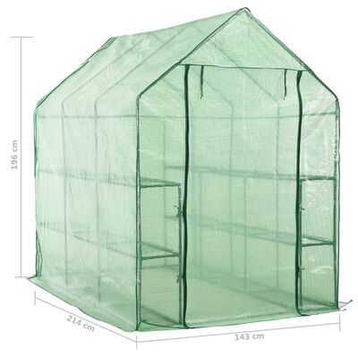 vidaXL Walk-in Greenhouse with 12 Shelves Steel 143x214x196 cm