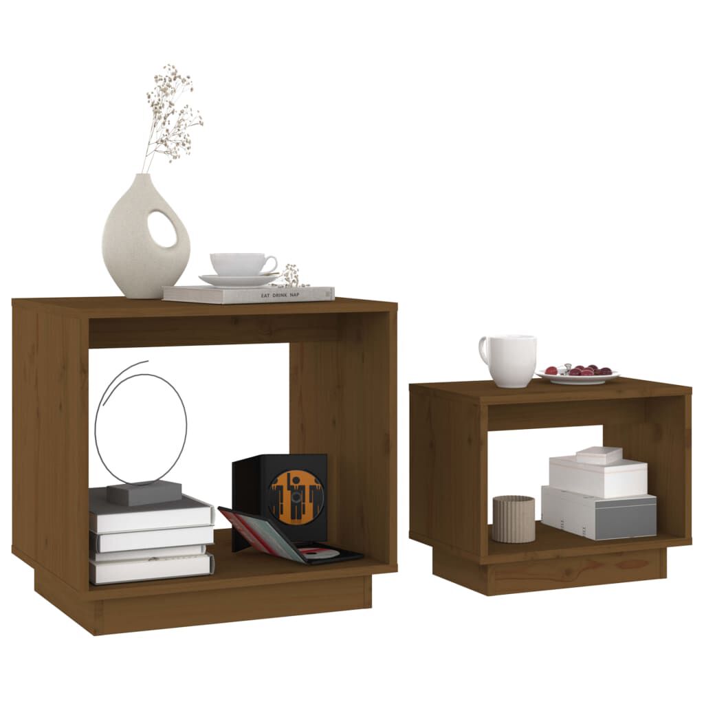 vidaXL Nesting Coffee Tables 2 pcs Honey Brown Solid Wood Pine