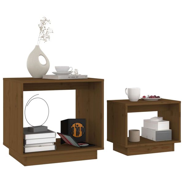 vidaXL Nesting Coffee Tables 2 pcs Honey Brown Solid Wood Pine