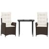 vidaXL 3 Piece Garden Dining Set with Cushions Brown Poly Rattan