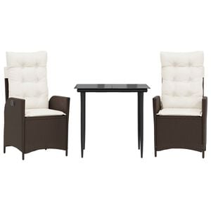 vidaXL 3 Piece Garden Dining Set with Cushions Brown Poly Rattan