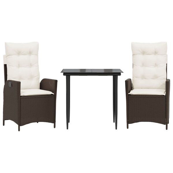 vidaXL 3 Piece Garden Dining Set with Cushions Brown Poly Rattan