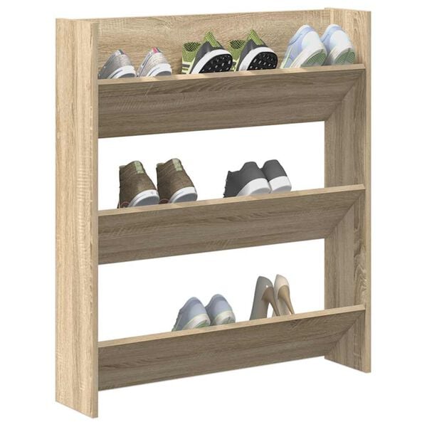 vidaXL Wall Shoe Cabinet Sonoma Oak 80x18x90 cm Engineered Wood