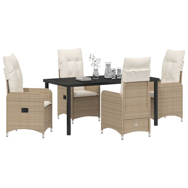 vidaXL Garden Dining Set with Cushion 5 pcs Beige Poly Rattan