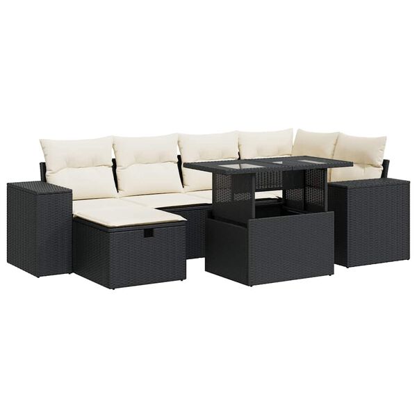 vidaXL 8 Piece Garden Sofa Set with Cushions Black Poly Rattan
