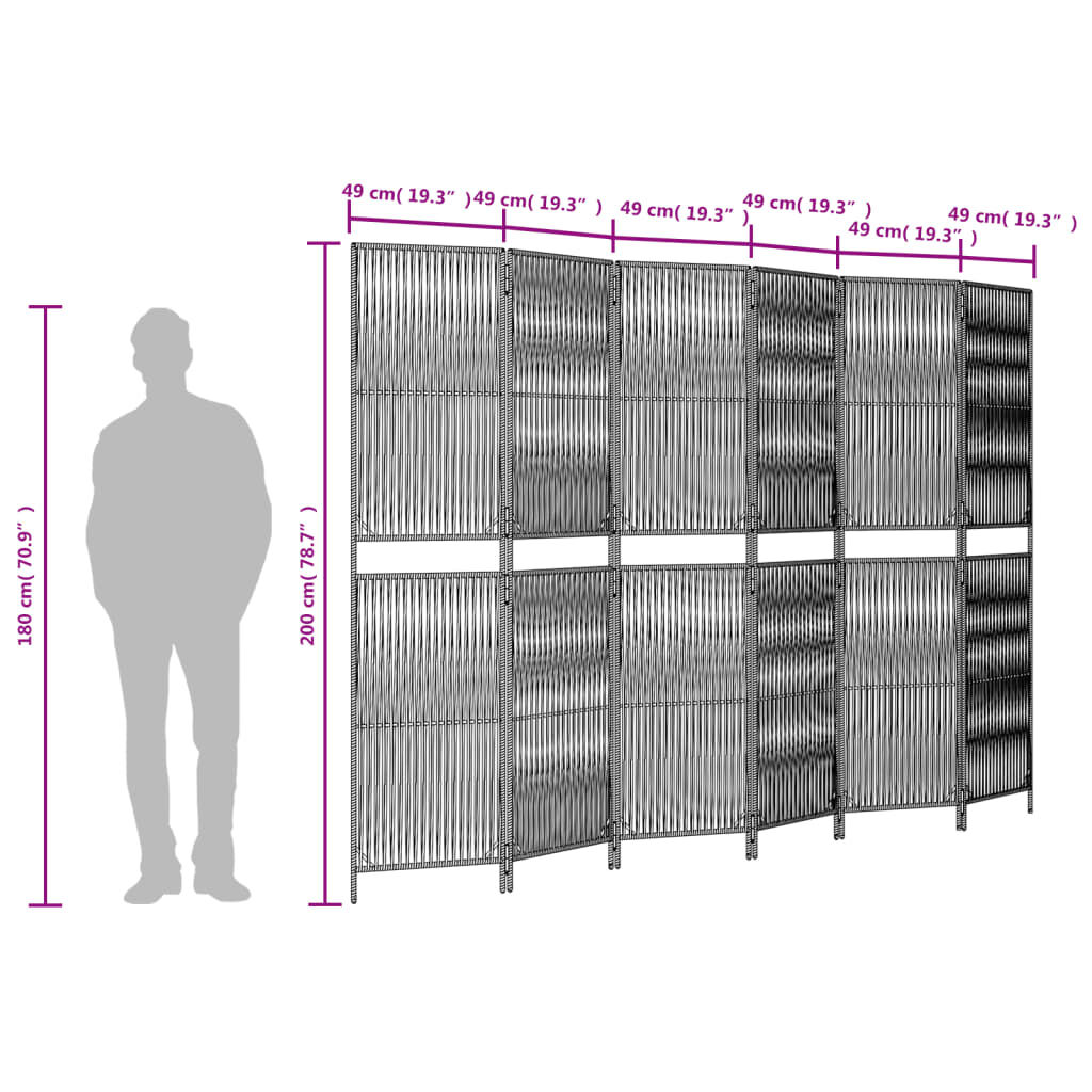 vidaXL Room Divider 6 Panels Brown Poly Rattan