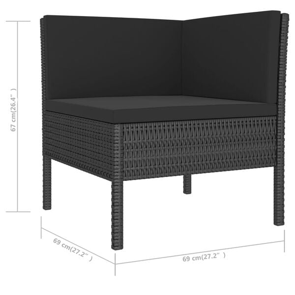 vidaXL 6 Piece Garden Lounge Set with Cushions Poly Rattan Black