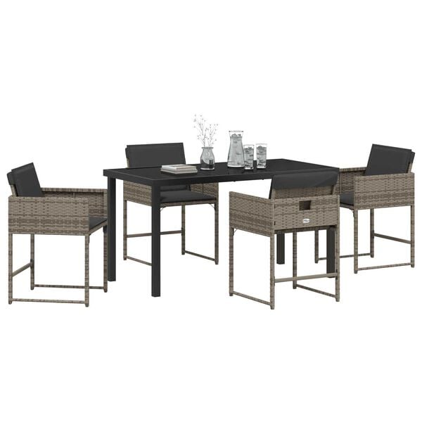 vidaXL Garden Dining Set with Cushion 5 pcs Grey Poly Rattan