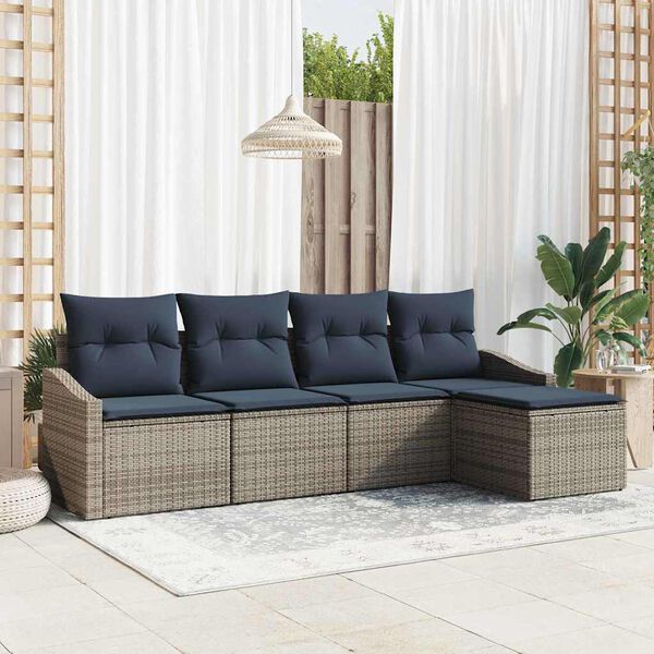 vidaXL Sofa Set with Cushion 5 pcs Grey Poly Rattan