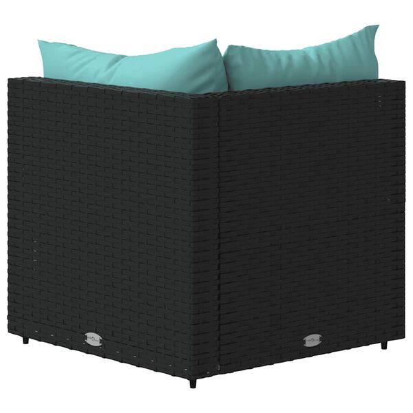 vidaXL Garden Corner Sofas with Cushions 2 pcs Black Poly Rattan