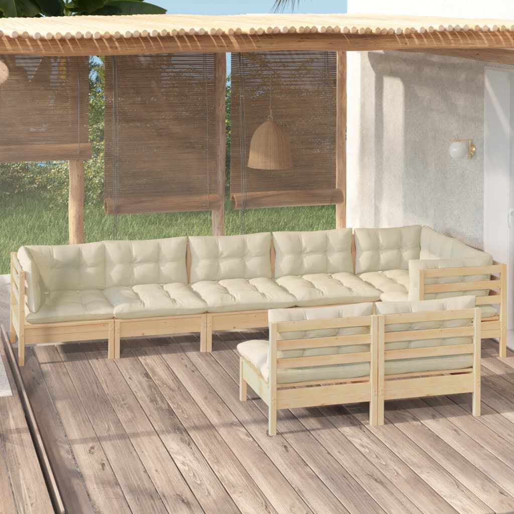 vidaXL 8 Piece Garden Lounge Set with Cream Cushions Solid Pinewood