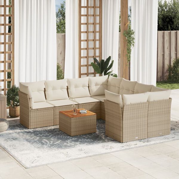 vidaXL 9 Piece Garden Sofa Set with Cushions Beige Poly Rattan