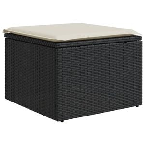 vidaXL Garden Stool with Cushion Black 55x55x37 cm Poly Rattan