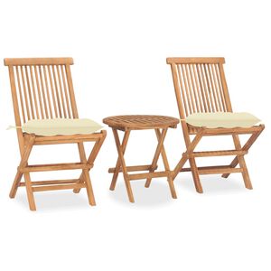 vidaXL 3 Piece Folding Outdoor Dining Set with Cushion Solid Wood Teak