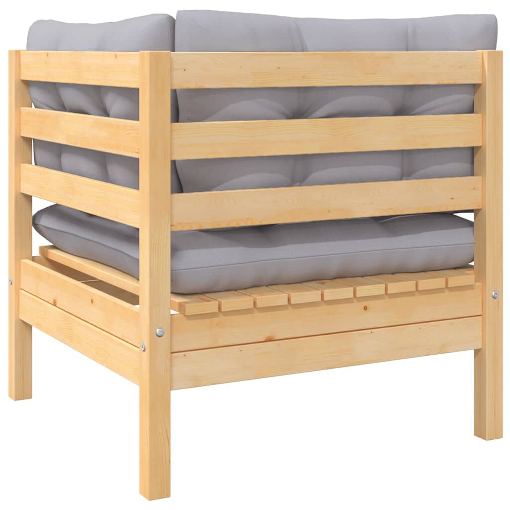 vidaXL 3 Piece Garden Lounge Set with Grey Cushions Solid Pinewood