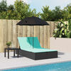 vidaXL Double Sun Lounger with Cushions&Parasol Black Poly Rattan