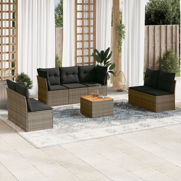 vidaXL 8 Piece Garden Sofa Set with Cushions Grey Poly Rattan
