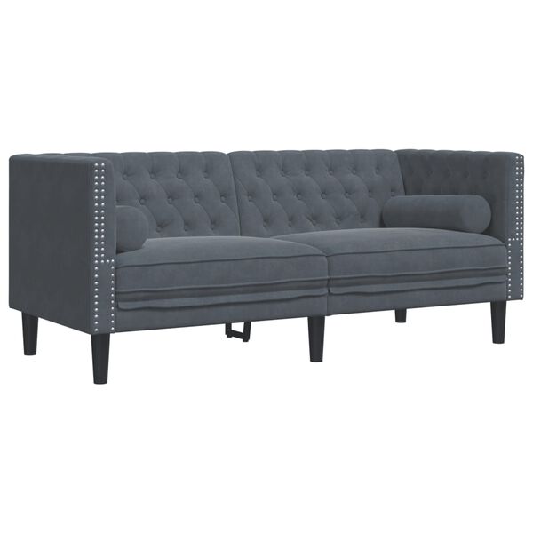 vidaXL Chesterfield Sofa with Bolsters 2-Seater Dark Grey Velvet