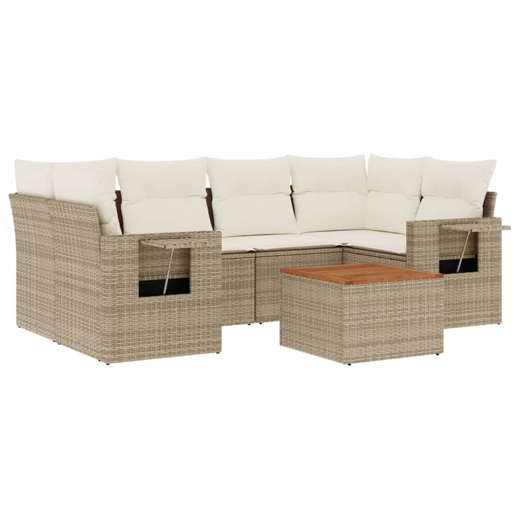 vidaXL 7 Piece Garden Sofa Set with Cushions Beige Poly Rattan