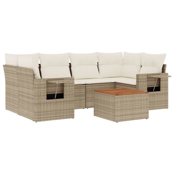 vidaXL 7 Piece Garden Sofa Set with Cushions Beige Poly Rattan