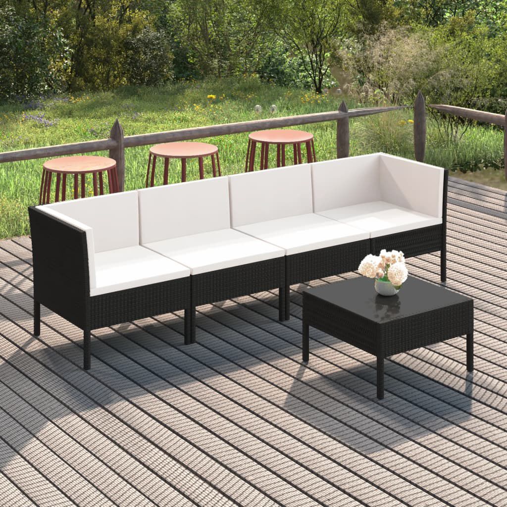 vidaXL 5 Piece Garden Lounge Set with Cushions Poly Rattan Black